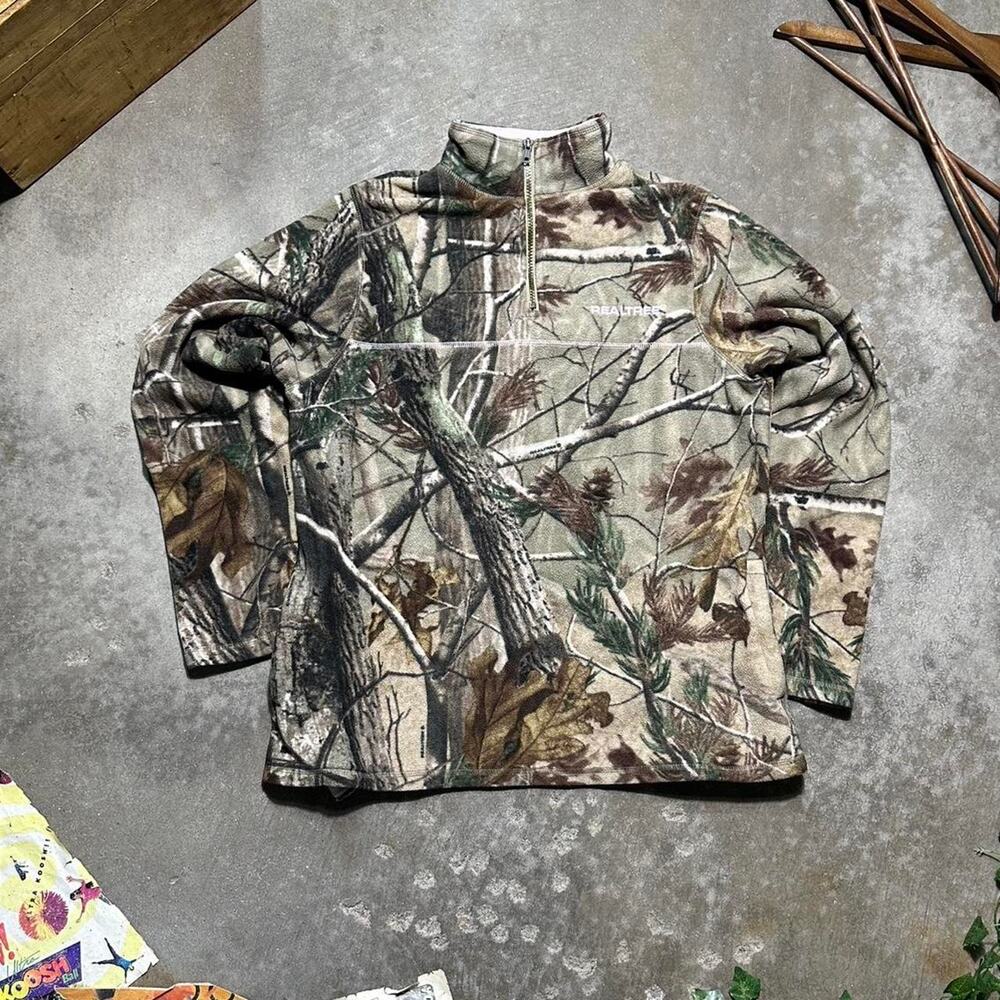 Realtree Camo Quarter Zip Sweatshirt Camouflage 1/4 Zip Outdoors Tan Fleece